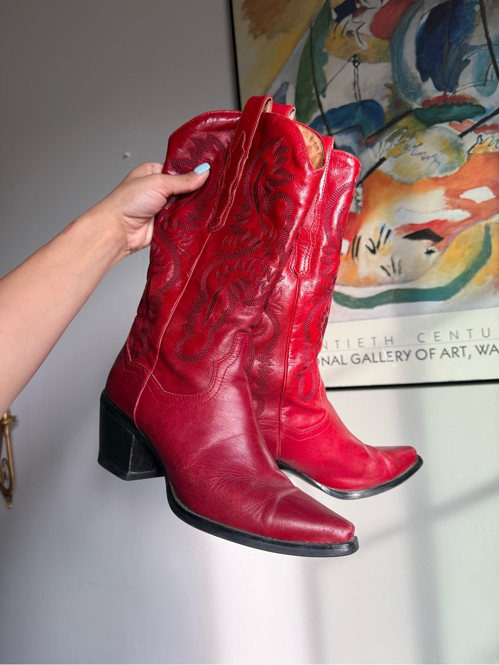 Jeffrey Campbell Red Western Embroidered Leather Boots - Women's